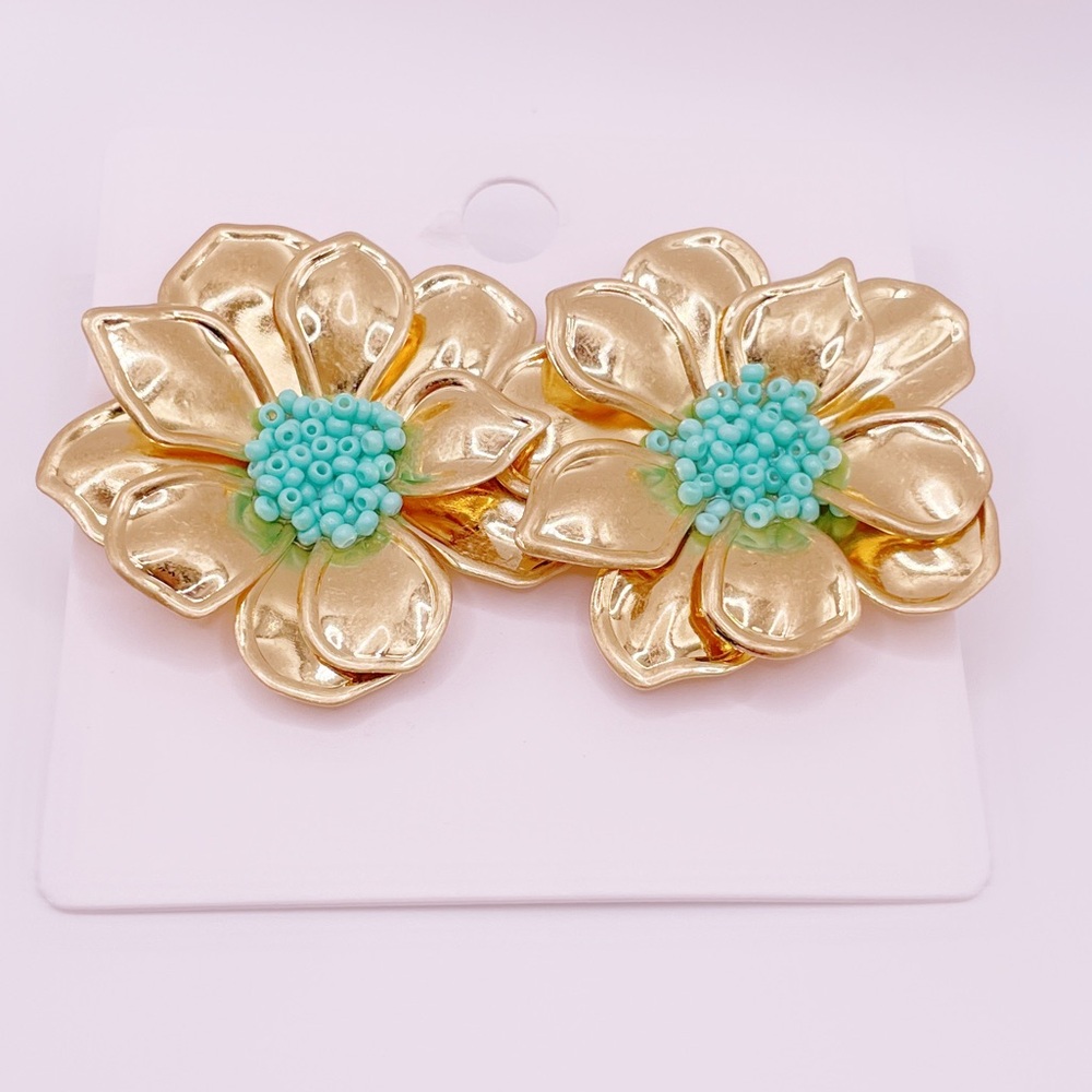 Gold and Turquoise Floral Earrings